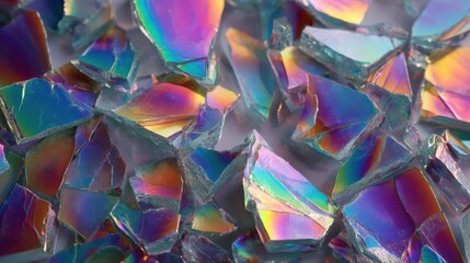 Colorful Shattered Glass with Vibrant Rainbow Reflections
