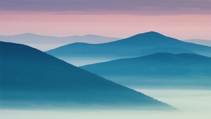 Fototapeta premium Misty Blue Mountain Ranges Under a Soft Pink Sky