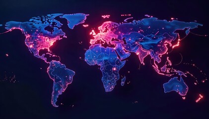 A vibrant network of interconnected lines representing global communication and data flow across continents, illustrating seamless international connectivity , broadband, global network