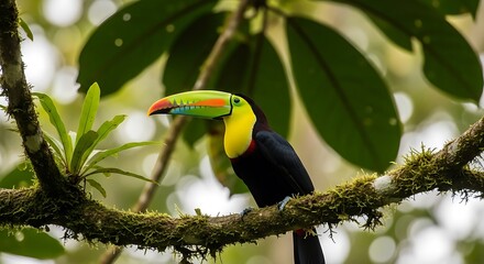 Colorful Toucan Perched on Branch.