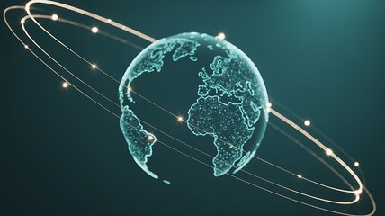 Digital globe with orbiting lights and rings © Emongrapic