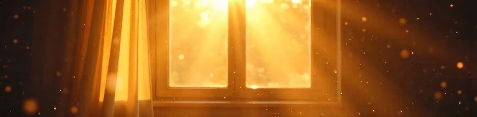 Golden Sunlight Streaming Through Window, Dust Motes Dancing, Joyful Atmosphere, Happiness, Lightheartedness