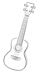 The sketch of a small stringed ukulele.
