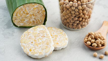 Raw Tempeh or Tempe, Indonesian traditional food, made from fermented soybeans.