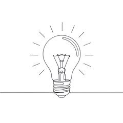 Light bulb continuous line drawing for creative ideas isolated PNG with Transparent Background