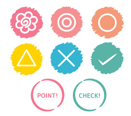 カラフルなチェックアイコンセット／はなまる・丸・三角・バツ・チェック