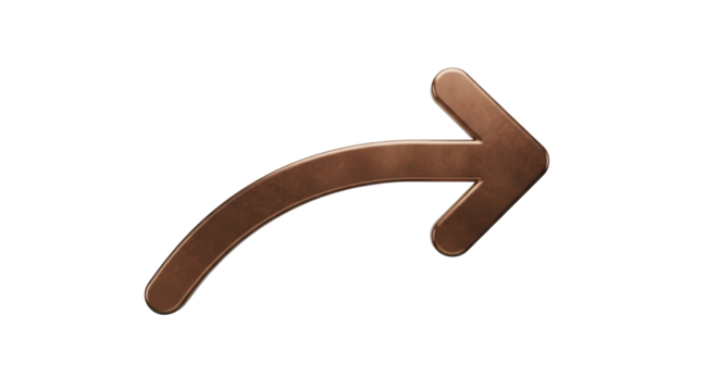 Isolated brown forward curved arrow icon points right, navigation, direction indicator symbol