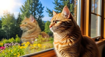 Ginger Cat Gazing at Scenic View.