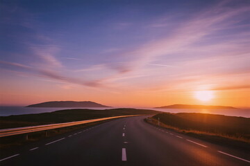 Beautiful Sunset Over an Empty Road with Scenic View