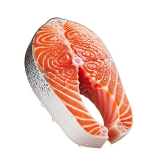 Fresh raw salmon steak with visible marbling and texture