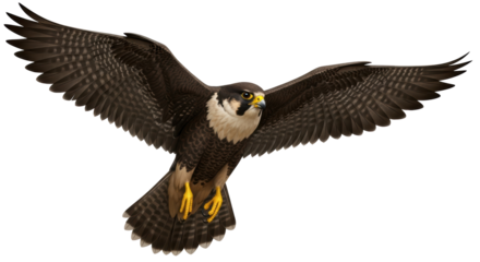 Isolated Bird of Prey a Peregrine Falcon with outstretched wings preparing for a dive, hunt
