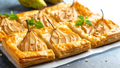 Pear pastries on parchment paper