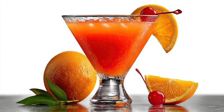 Orange cocktail in a martini glass white background - Powered by Adobe