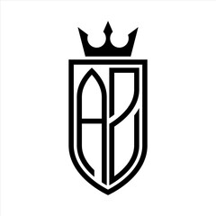 AZ Vector logo of initials shield with crown and minimalist, elegant style