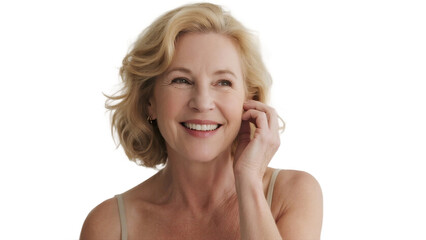 Fototapeta premium Smiling Mature Woman with Blond Hair and Casual Attire