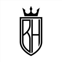BH Vector logo of initials shield with crown and minimalist, elegant style