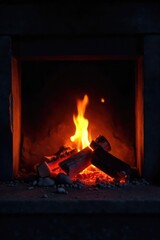 A single, glowing ember slowly fades in a cold, dark fireplace; the last embers of a dying fire, symbolizing isolation and the chill of loneliness ,  warmth,  bleak