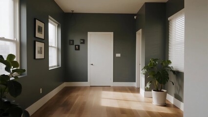 Fototapeta premium Modern interior room with green walls and wooden floors