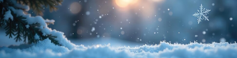 A single snowflake falls against a softly blurred background of falling snow, creating a serene winter scene Perfect for holiday, winter, or nature themes , abstract, background, cold weather