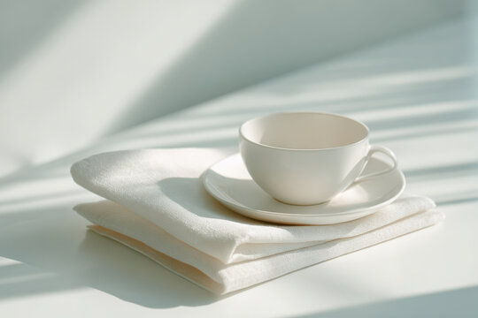 pristine white napkin with corner featured in frame creating clean backdrop