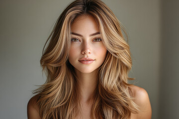 Fototapeta premium Portrait of a Beautiful Woman with Light Brown Layered Hair