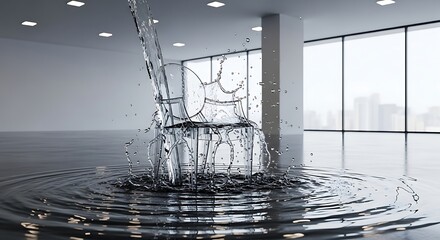 Water Spill in Modern Office Building.
