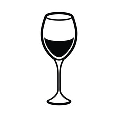 Elegant black silhouette of a wine glass on white background
