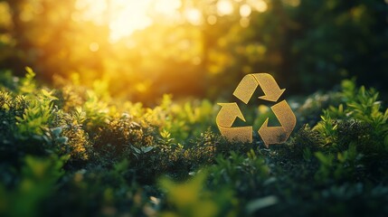 Environmental sustainability represented by a recycle symbol set against a nature-inspired background. The image focuses on eco-awareness, sustainability, and environmental, Generative AI