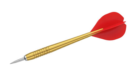 Isolated dart on a light background with red flights and gold grip for target practice