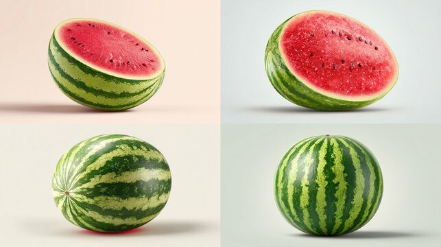 Quadruple showcase of fresh watermelon; a delightful summery treat in vivid studio shots