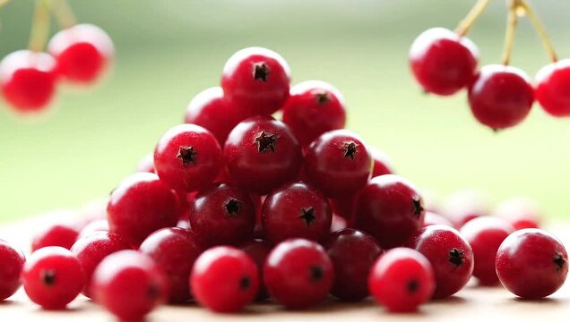 Cranberry Bog Harvest A Close-up of Red Currants on a Green Background