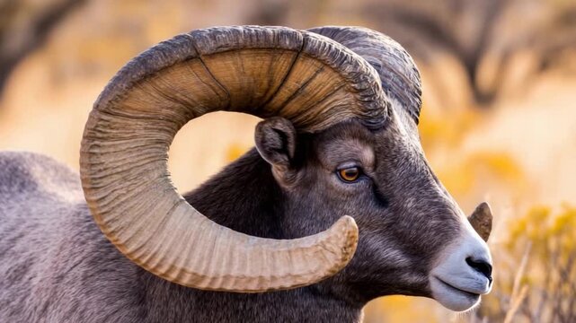 Majestic Bighorn Sheep Close Up with Grand Horns in Natural Habitat.
