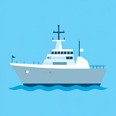 Fototapeta premium A stylized illustration of a large, modern yacht sailing on a blue ocean.