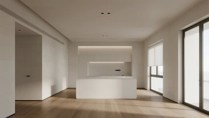 Fototapeta premium Modern minimalist interior space with clean lines and ample natural light