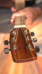 Close-up of an acoustic guitar headstock