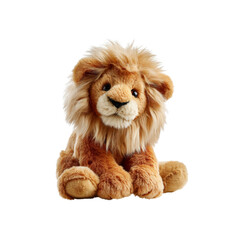 Adorable Plush Lion Cub Toy, Sitting, Isolated on Black Background