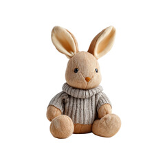 Obraz premium Adorable Knitted Bunny Rabbit Toy in Grey Sweater, Sitting Position