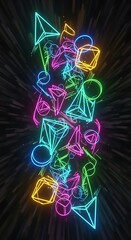 Neon Geometric Shapes Abstract Design.