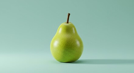 One Green Pear on a Light Background