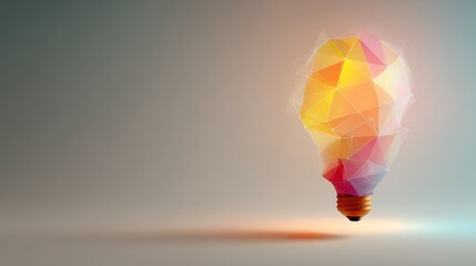 Abstract Low-Poly Lightbulb;  Innovation, Creativity, and Technology Concept; Warm Color Palette.