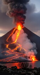 Erupting Volcano Majestic Landscape.