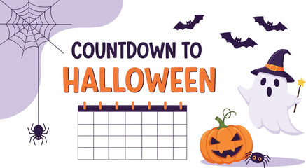 Exciting Halloween countdown with spooky calendar and cheerful ghost