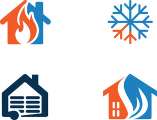 Set of four distinct hvac icons representing heating cooling ventilation and home comfort