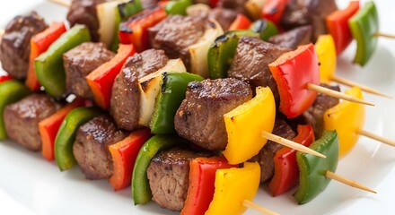 Delicious Grilled Skewers with Beef and Peppers.
