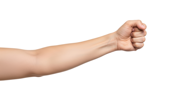 Isolated arm with hand making a fist gesture, action body part, expressing an emotion