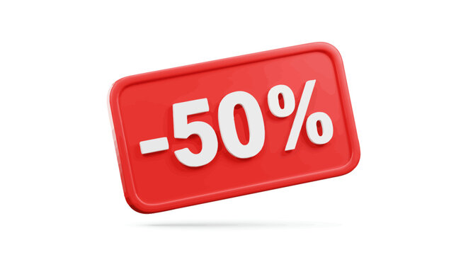 A red rectangular sign angled diagonally displays 50 in white text