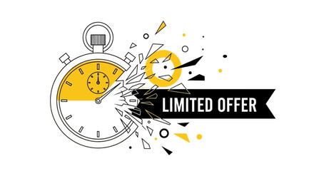 Urgent limited offer explosion graphic with stopwatch and sale announcement