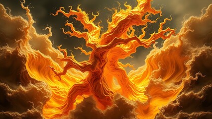 A gravity-defying golden fractal structure engulfed in chaotic energy waves, radiating molten brilliance.