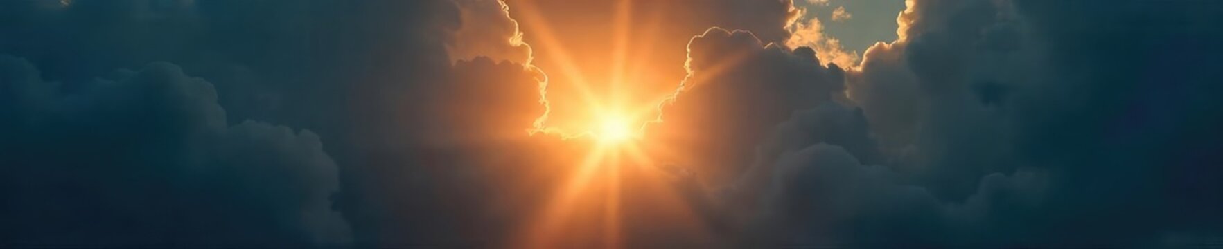 A single, bright light shines through dark clouds, symbolizing hope and spiritual deliverance Perfect for themes of faith, redemption, and overcoming adversity , comfort, transcendence, resurrection