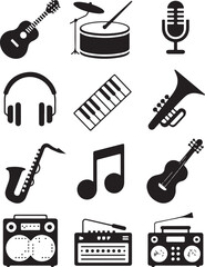 Musical instruments and audio equipment icons
